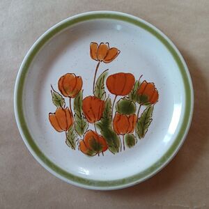 Set Of 2 Meadowbrook Stoneware Vintage Japan Orange Tulips Salad Plate 7.5"
